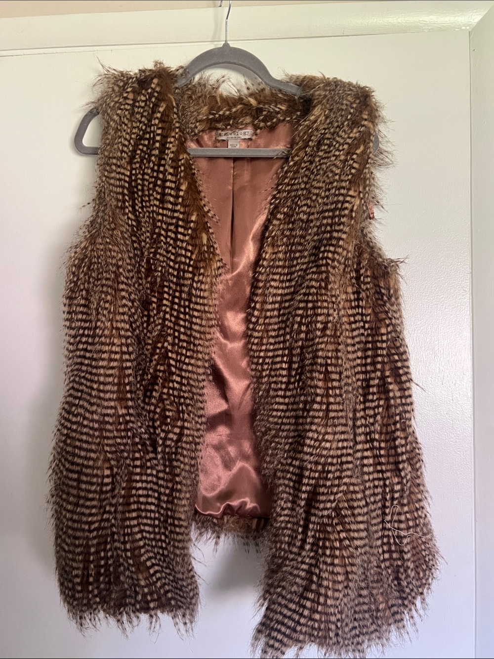 Textured Faux Fur Brown Open-Front Vest